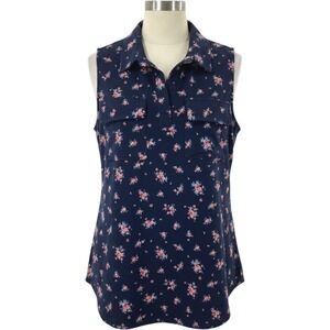 CURE.‎ Blouse Women Medium Navy Blue Floral Sleeveless Cottagecore Summer Top